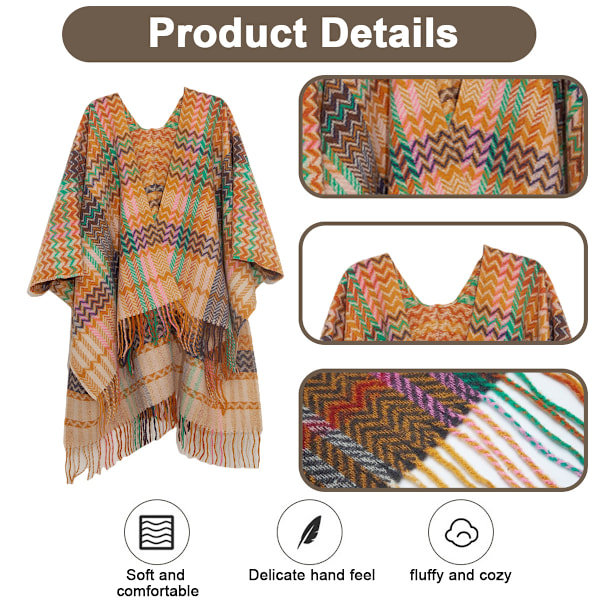 1 Plaid Sweater Kappe Kappe Frakke Åben Foran Tæppe Sjal Og Wrap