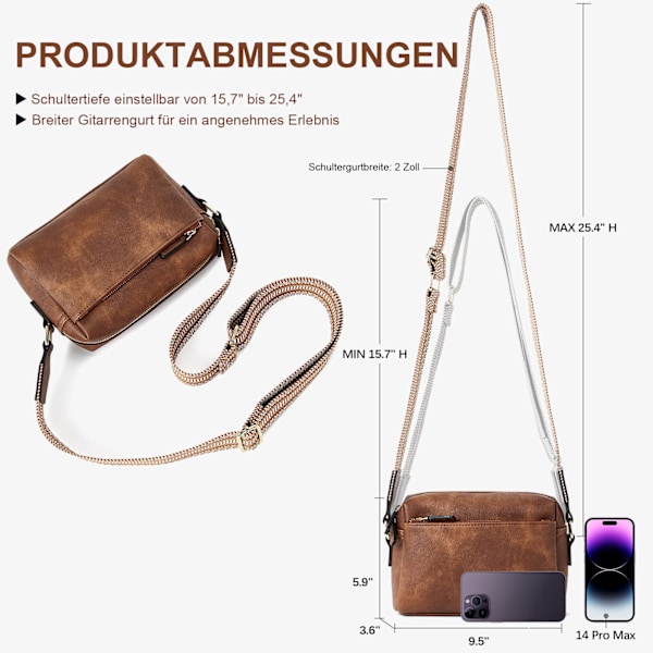 Käyttökelpoinen olkalaukku, PU-nahkainen crossbody-laukku naisille leveällä hihnalla, pieni olkalaukku naisille, vetoketjullinen puhelinlaukku olkalaukku