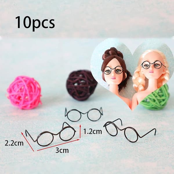 Toy Glasses, Mini Spectacles Round Lensless Frames Doll Accessories Decorations For Kids, 3*2.2*1.2cmblack10cps