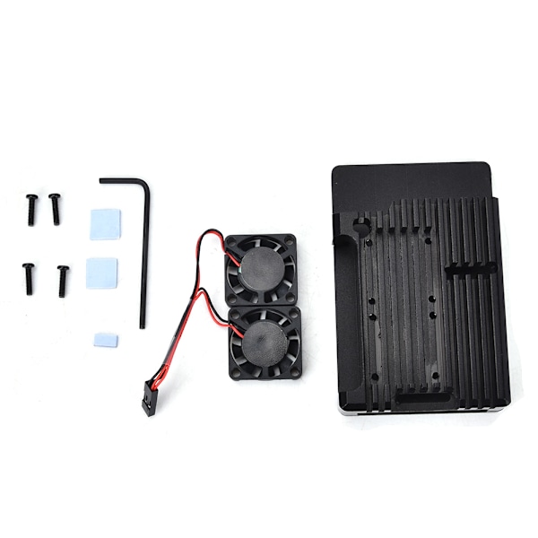 Beskyttende bokshus i svart aluminiumlegering for Raspberry Pi 4B (med dobbel vifte)