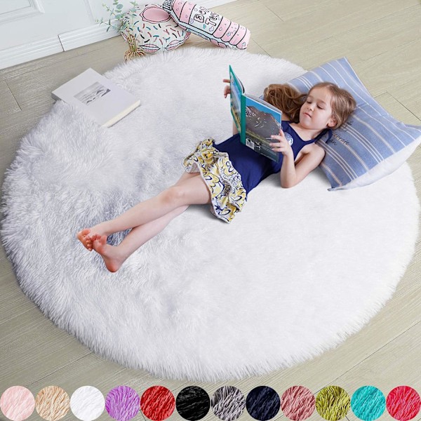 Rund fluffig matta för sovrum, fluffig cirkelmatta 4'X4' för barnrum, luddig matta för tonårsflickors rum, shag-matta för barnrum, luddig plysch