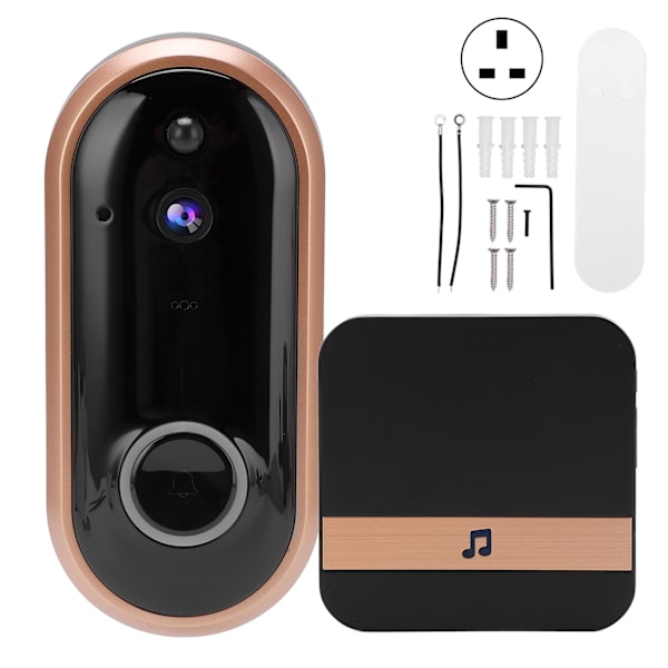 HD 1080P Videodörrklocka Tvåvägs Intercom Trådlös WiFi Dörrklocka Nattseende 166° Vidvinkel för Hemsäkerhet 90‑260VUK-kontakt