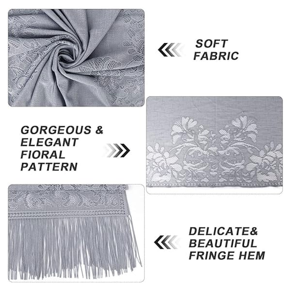 Dam Scarf med Blommig Spets och Fransar, Mjukt Nätfåll för Bröllopskvällar och Festklänningar, 185*65 cm