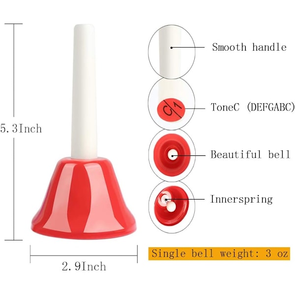 Yalloy Handklockor Set Metal Hand Bells Set Coloful Toddler Handbell Musical Toy 8 Note Diatonisk För barn Bells Instrument, Festival, Musikal