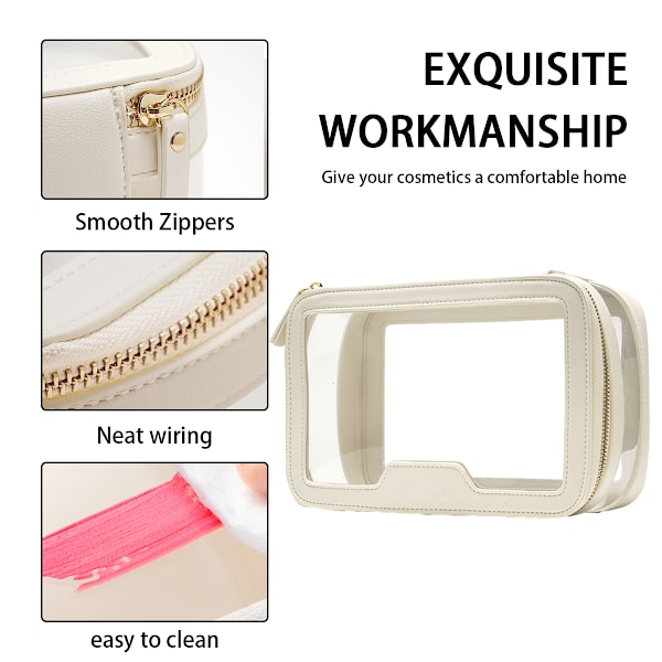 Klar Makeuptaske Toilettaske Multifunktionel Rejsetaske Makeuptogkasse Bærbar Kosmetik Organizer Transparent Opbevaringstaske Hvid