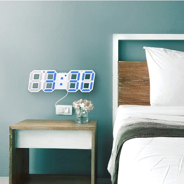 3D Digital Väckarklocka, Väggmonterad LED-siffra Tidsklocka med 3 Automatiskt Justerbara Ljusstyrkenivåer, LED Elektronisk Klocka med Snooze-funktion, Modern Nattlampa