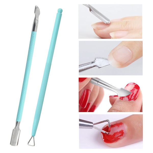 2 stk. Metal Neglebåndspusher og -skærer Aceton Gel Neglelak Peeler Skraber Holdbar Manicure Pedicure Rengøringsværktøj