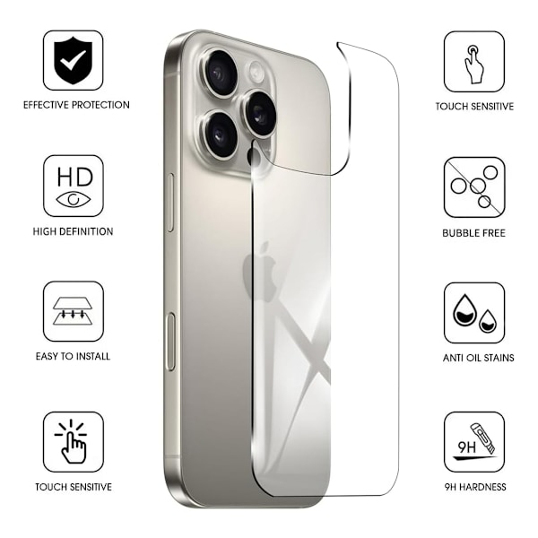 Lämplig för iPhone 16 Pro Max tillbaka härdat glas 0,3 mm