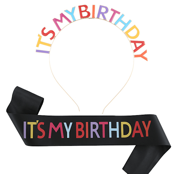 Syntymäpäiväpanta, Syntymäpäiväkruunu, Syntymäpäiväkuningattaren Vyö & Värikäs Metalli Tiara Setti, Syntymäpäivätiara