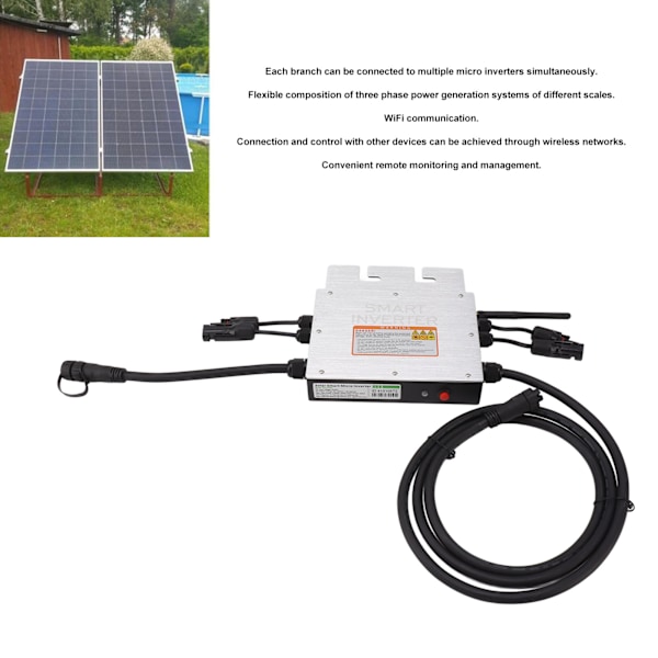 Solcelle Mikroinverter med Nettilkobling, WiFi-kontroll, Bredt Spenningsområde, Sinusformet Solcelleomformer 700W AC 120V 230V