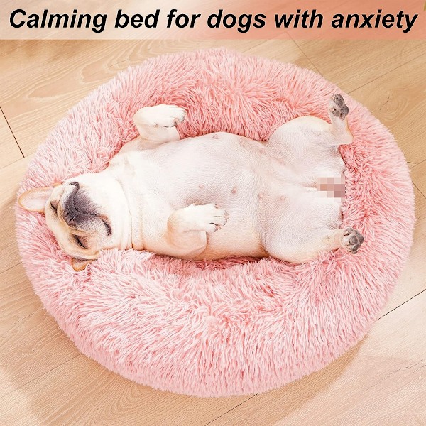 Hunde- og katteseng, komfortabel rund myk vaskbar pute, for små og mellomstore hunder (rosa)