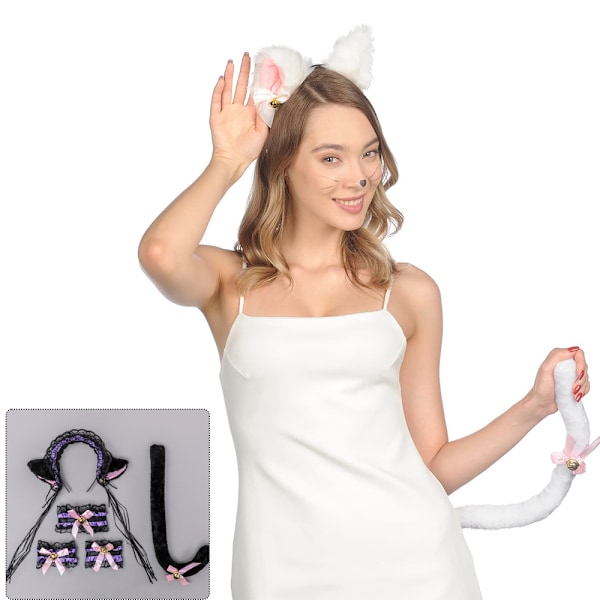 Kattøre Hodebånd og Kattestjert Sløyfe Håndleddsdekorasjoner Sett for Kvinner, Barn Katt Kostyme for Halloweenfest