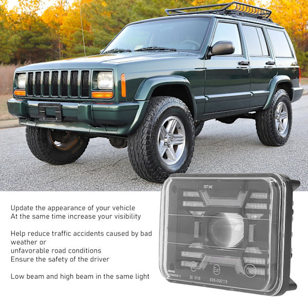 7 tommers kvadratisk LED Halo-frontlys DRL Blinklys Lav/Høystråle Lampeutskifting for Cherokee H6054