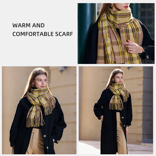 Dametøj Vinter Varmt Sjal Plaid Tassel Blødt Sjal Mode Chunky Tæppe Sjal Wrap Shawl, 67cm*178cm