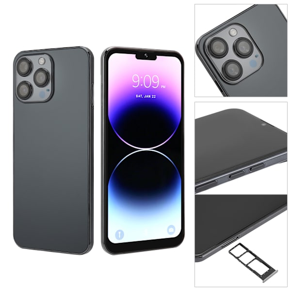 6,6 tum Mobiltelefon 4GB 64GB Quad Core WIFI 5000mah Fram 24MP Bak 32MP för Android 10.0 Stödjer 3G Mobilsamtal EU 100‑240V Svart