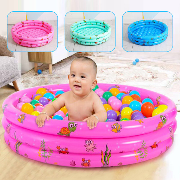 Uppblåsbar Pool för Barn, Simbassäng, Uppblåsbar 3 Ringar Rund Baby Pool för Utomhus och Inomhus, Toddler Pool Bollgrop/Fiskespel/Leksaker
