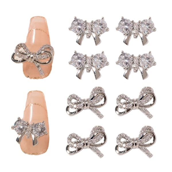 8 st. Slips Dekorationer för Naglar i Legering med Rosett, Strass, Slips, Kristaller för Akrylnaglar, Juveler, Strass, Nagelkonst, Stenar, Set