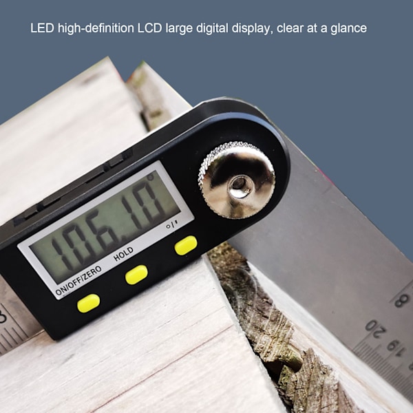 Digital Vinkelmåler LED Display Rustfrit Stål Metrisk Imperial 360° Måler 200mm