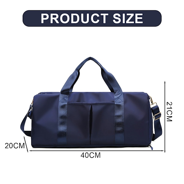 Reisebagg for kvinner og menn, tørr og våt separasjon treningsbagg, duffelbagg med sko-rom, weekendbagg, 40*21*20cm