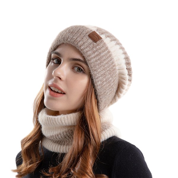 Hætte og tørklæde sæt til kvinder, 2 stk blød varm tyk strikket beanie hat og tørklæde, kvinders vinterhat