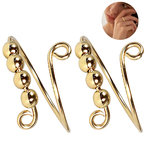 2 stk Justerbare Angstringer for Kvinner med Perler, Stresslindrende Ring, Spinner Ring, Meditasjonsring