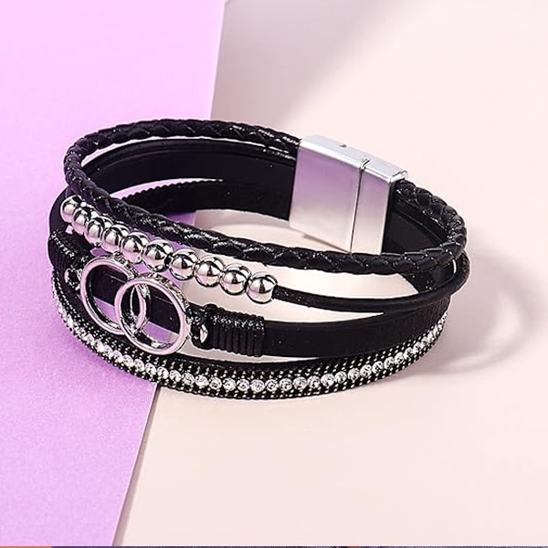 Boho Wrap Armband Läder Manschett Armband Guld Pärlor Armband för Kvinnor Stapelbara Infinity Armband Smycken med Spänne