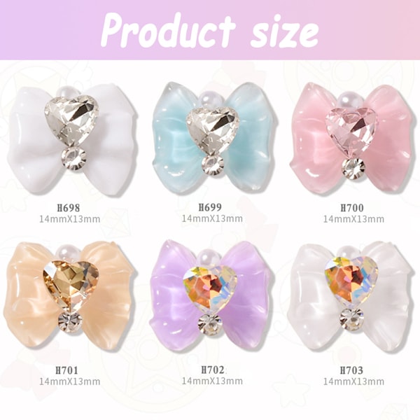 18st 3D rosett Nagelberlocker,Crystal Heart Bowknot Nagelstenar,Blanka Diamanter Nagel Strass Nageltillbehör,Rosett Harts Nail art Nail DIY