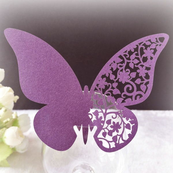 20st Fjärilsform Bröllop Hollow Namn Platskort för Vin