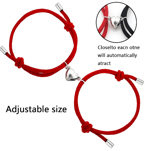 Magnetiska armband med charm-hänge, flätade rep-armband med magnetiska klockor, eviga kärlekslöften, 1 par för kvinnor och män