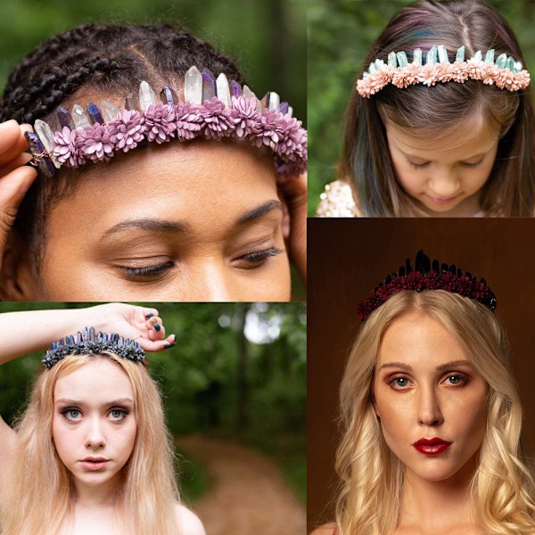 Månegudinde Krone Rå Kvarts Krystal Tiara Havfrue Krone Bryllup Fe Rave Hårpynt Festival Pandebånd