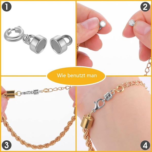 Pakke med 4 magnetiske smykkeklipskæder magnetisk klips magnetisk smykkeklips til DIY armbånd halskæde smykkefremstilling, magnetisk kædelukning