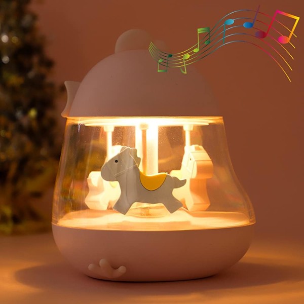 Nattljus för karusellmusikdosa för barn, söta baby för toddler , USB uppladdningsbar & dimbar & bärbar & timer, jul