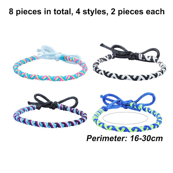 8 stk Flettede Armbånd Lykketau Armbånd Håndleddsbånd Håndleddsmansjetter Justerbare, for Kvinner Menn