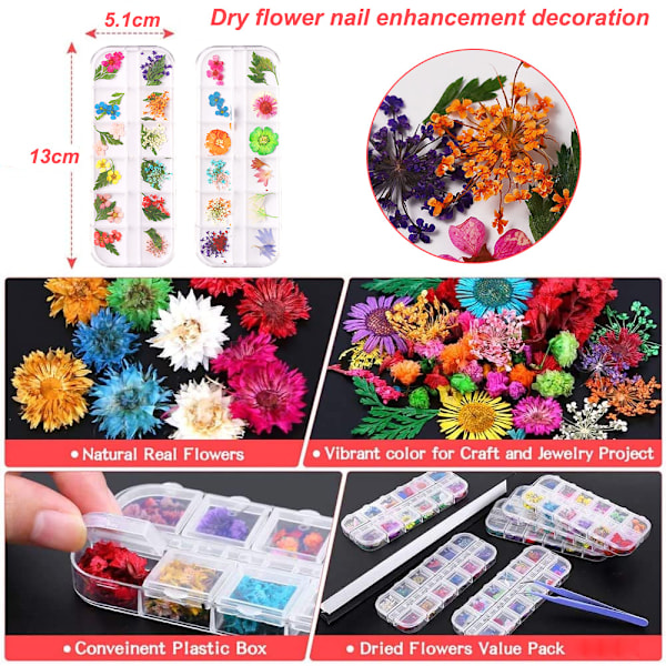 Torkade Blommor för Naglar, Sekvenserat Nagellack, Nageldekaler, Nagelkonst