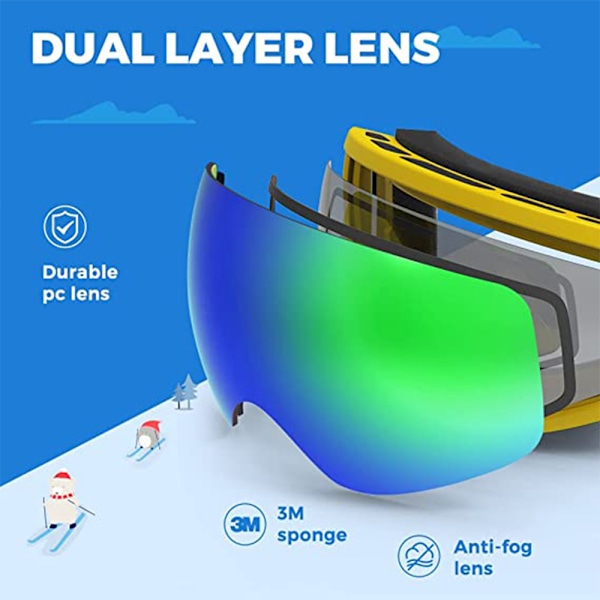 Dobbeltlags anti-dug skibriller, udendørs anti-dug skibriller til mænd og kvinder