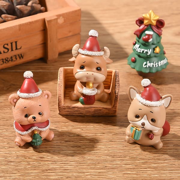 6 stycken julgranar i resin, små djur, Crea