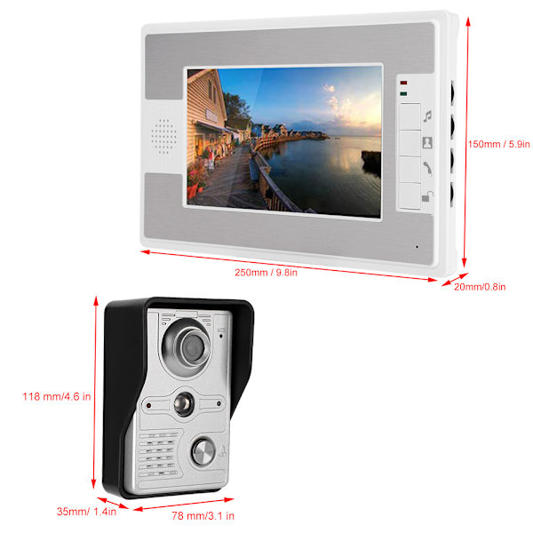 7 tum Trådbunden Videodörrklocka Intercom TFT Skärm Nattseende Fjärråtkomst System 100-240VAU