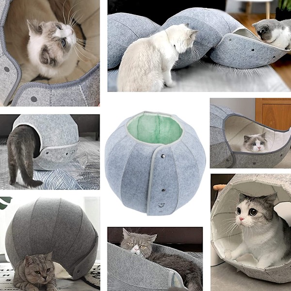 Kattunnel för inomhusbruk, interaktiv kattunnel med kattsäng, hopfällbar