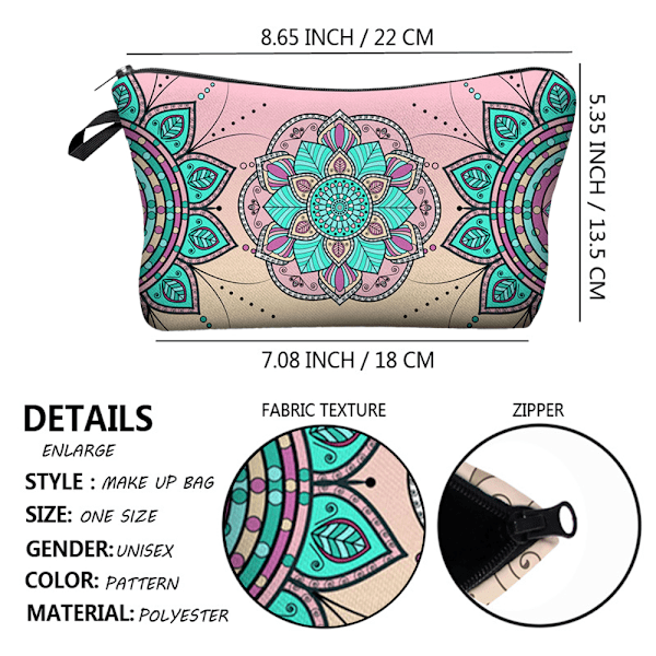 Polyester kosmetikpose med trykt mønster, clutch til kvinder, multifunktionel rejseopbevaringspose