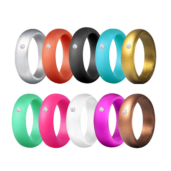 Silikonbröllopsband för kvinnor, kupolformig solid glitter metallisk, andningsbar silikonbröllopsring, jubileumsringar, löfte ring, flera färger