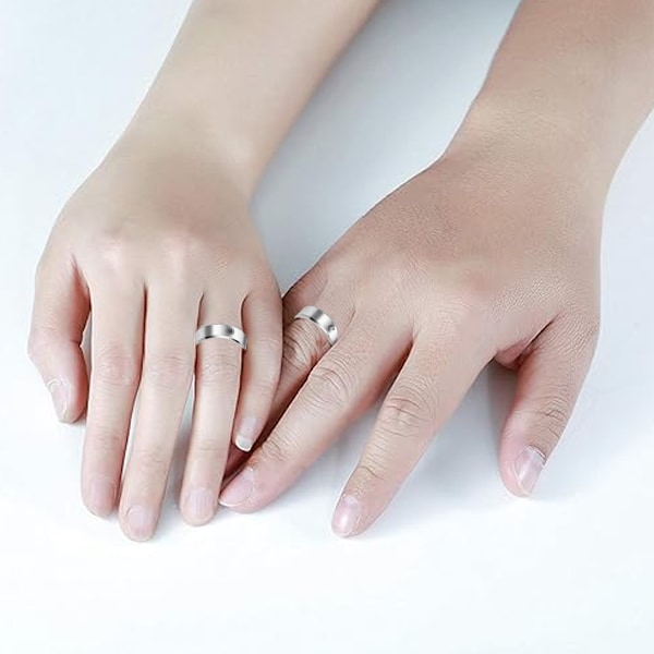 6mm Titanringar för män kvinnor Sol och måne stjärnringar Parring Rostfritt stål Löftesbröllopsband för honom och henne, Silver Comfort Fit Storlek