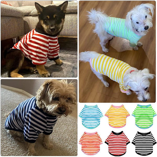 6 stk. Hunde Stribede T-shirts Hundetrøje Åndbar Kæledyrsbeklædning Farverige Hvalpe Sweatshirt Hundetøj til Små til Mellemstore Hunde