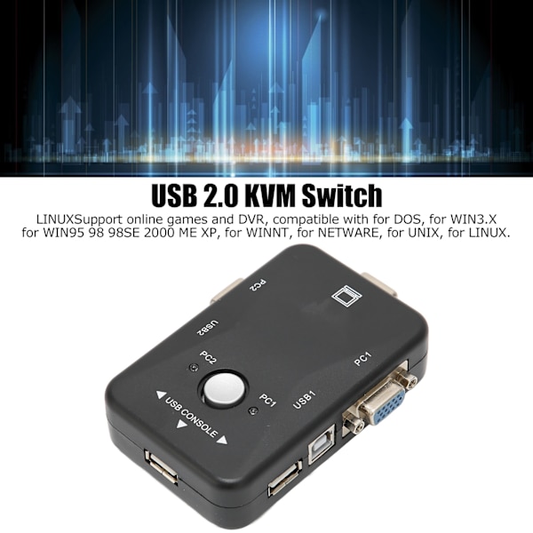 USB 2.0 KVM-switch 1920x1440 2-ports Dubbelskärm KVM-switch för WIN95 98 98SE 2000 ME XP