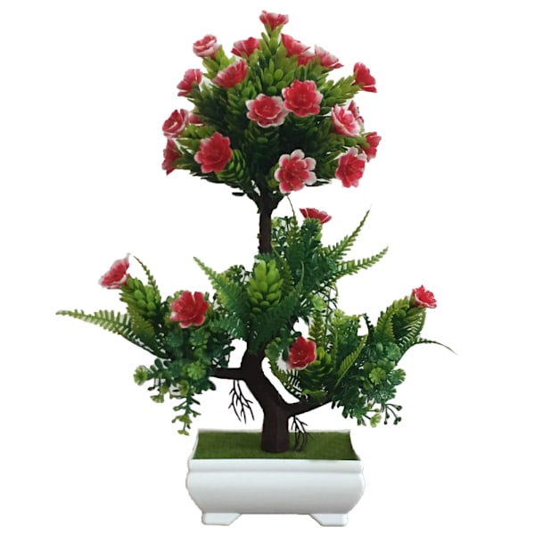 Keinotekoinen ruukkukasvi sisustukseen, Bonsai-simulaatio kukkaruukku kotiin ja toimistoon (Punainen)