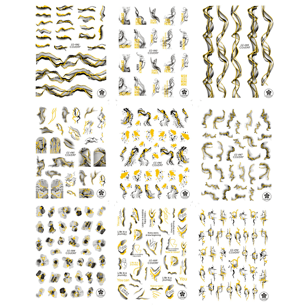 9 kpl Kynsilakkatarroja Tarroja Valkoinen Musta Kulta Raidalliset Viivat Kynsilakkatarra Marmori Aalto Seisova Koristelu