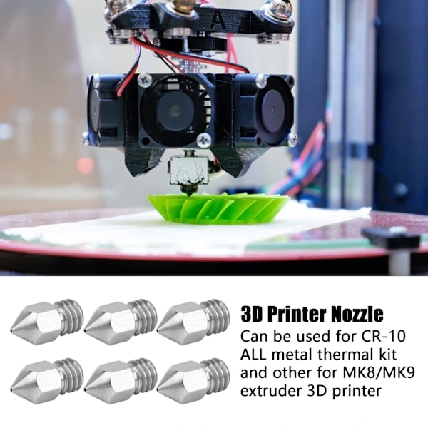 10 stk 3D-printerdyse Sett Sølv Slitesterk for MK8 Ekstruder Rustfritt Stål Tilbehør 0,2 mm