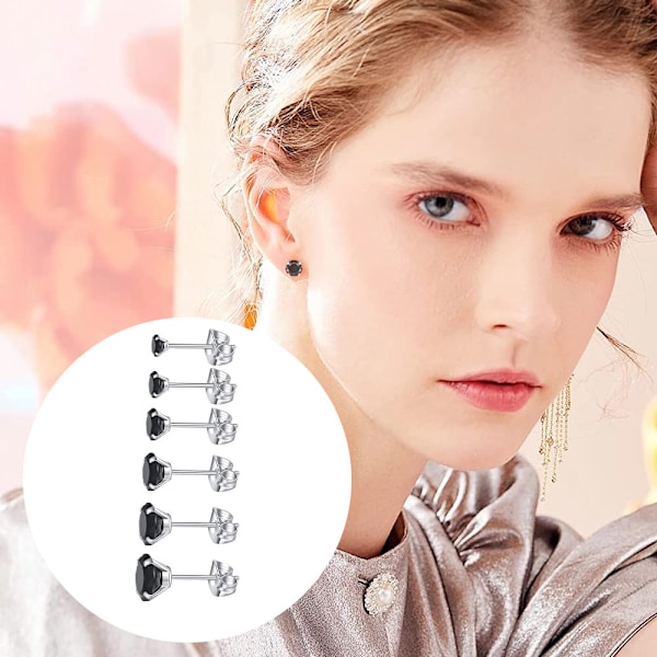 6 Par Örhängen Set 316 Rostfritt Stål Fyra Klor Krona Zirkon Örhängen 3-8mm