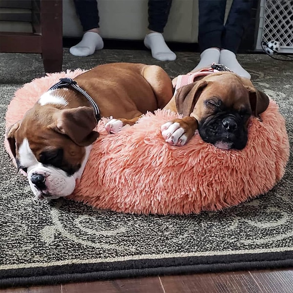 Hunde- og katteseng, komfortabel rund myk vaskbar pute, for små og mellomstore hunder (rosa)