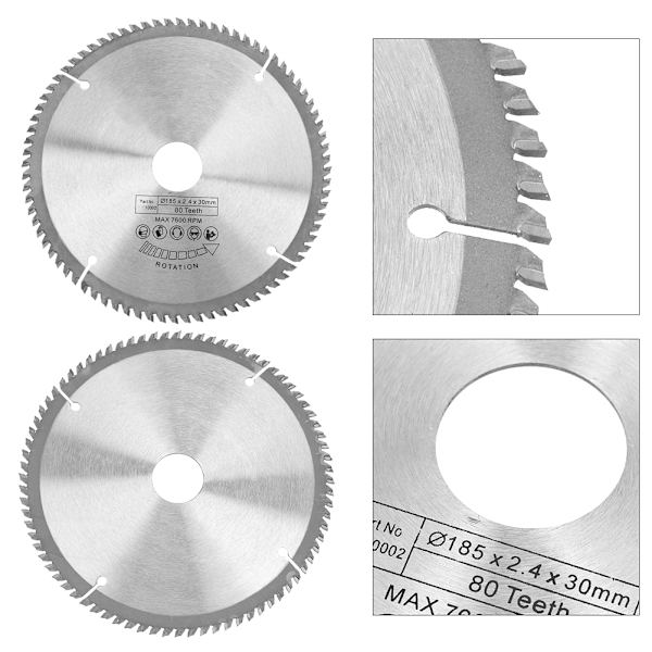 185mm Silver TCT Cirkelsågblads för Träskärning 80 Tänder + 3 st Reduceringsringar