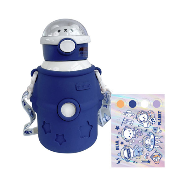 Bærbar Kawaii Vannflaske med Sugerør 500ml Isolerte Vannflaske i Rustfritt Stål Søt Astronaut Bjørn Vannflasker for Skole Trening Reise Piknik